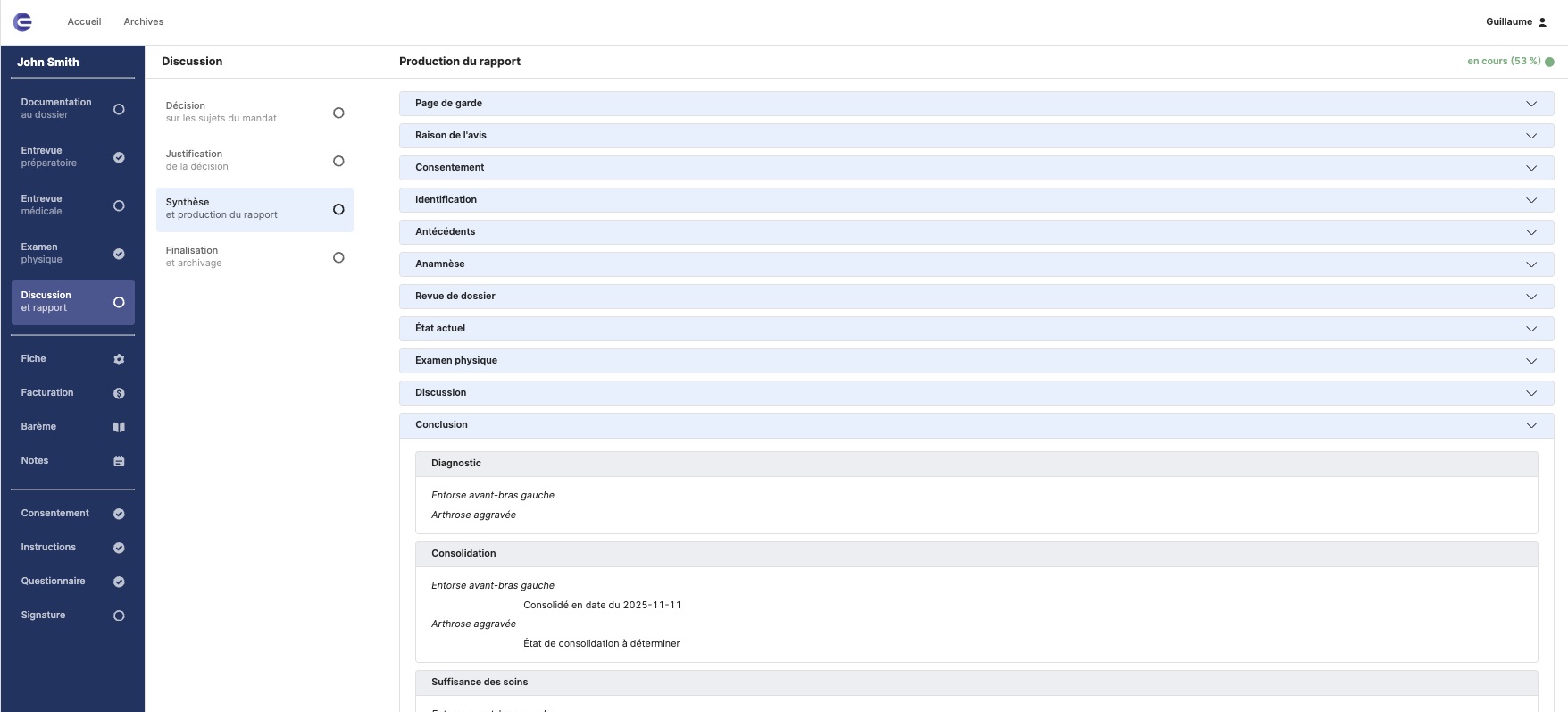Interface ExpertMSK.ai - Examen physique